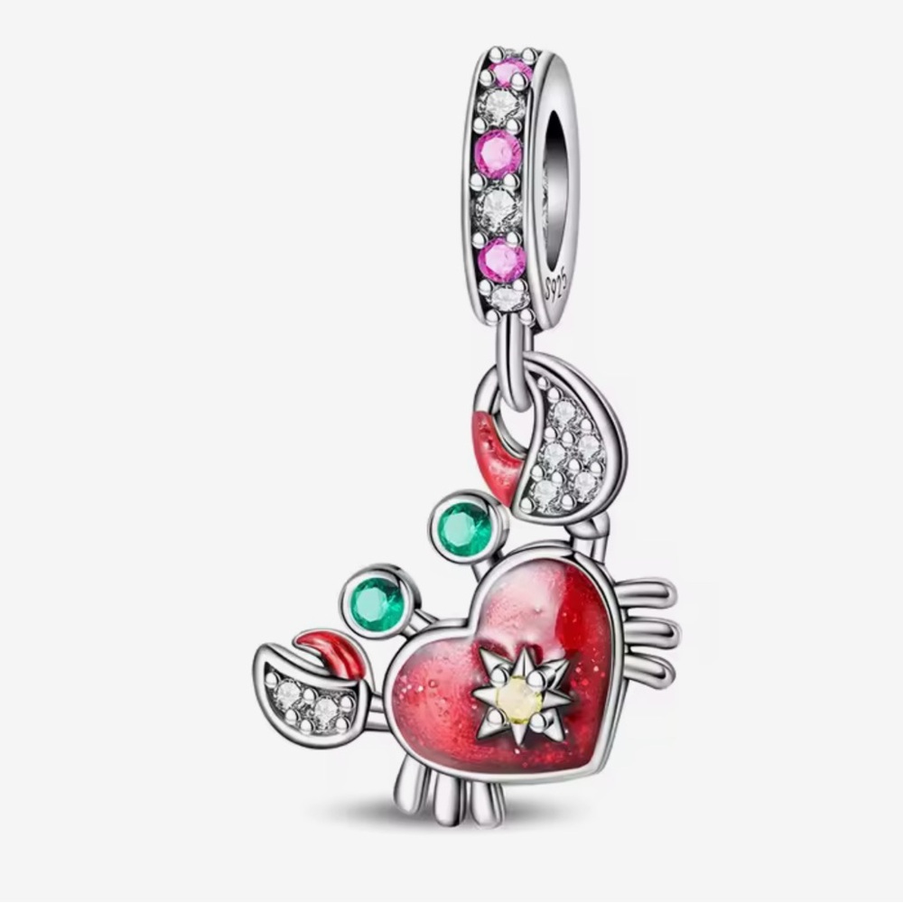 🌟 S925 Sterling Silver Red Heart Crab Dangle Charm - Picture 6 of 6